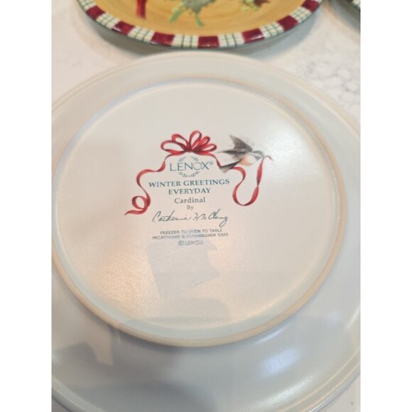 6pc Lenox Winter Greetings Everyday Cardinal Chickadee 8.5" Salad Plate Stonewar - Picture 5 of 5